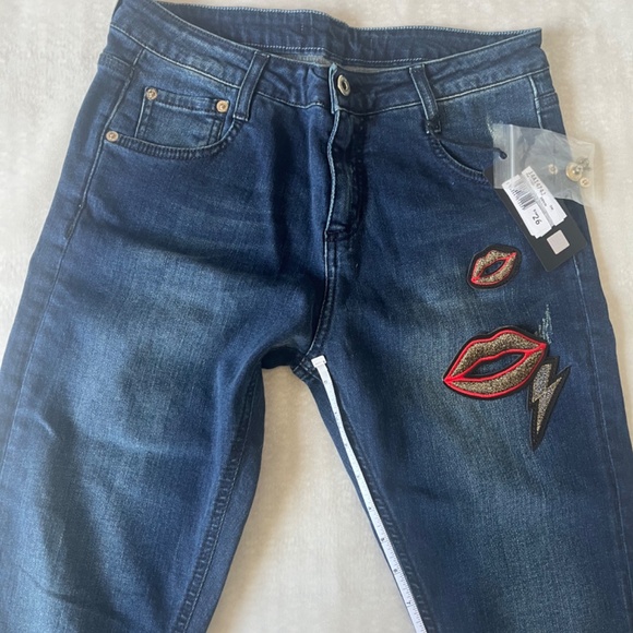 Atos Lombardini Denim Embellished Lips Casual Dark Blue  Jeans Denim Pants 26 - Picture 4 of 10